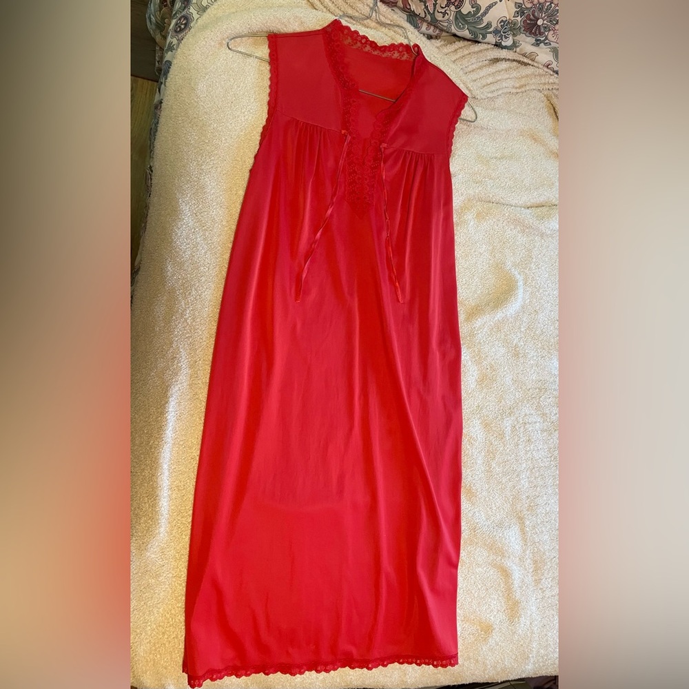 Vintage Shadowline Red Nylon Nightgown